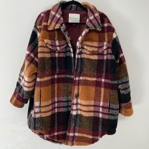 Oversized Plaid Fleece Teddy Jacket